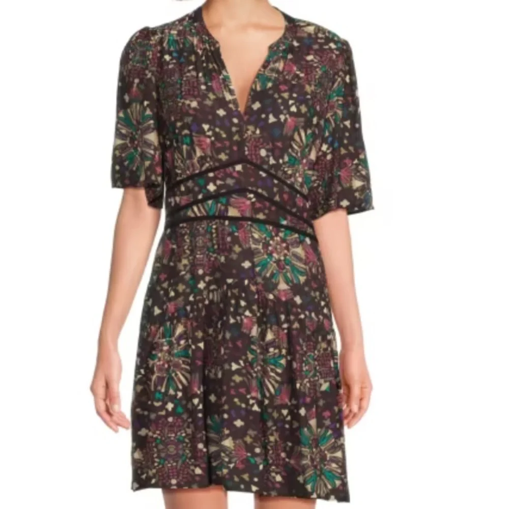 BA&SH Robe Fidji Printed Minidress NWT V neck Short Sleeves Side zip multicolor